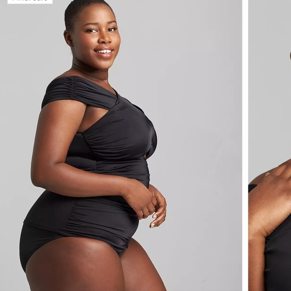 Cacique Swim Black Wrap Front Off Shoulder Tankini Top 26 - Picture 9 of 9